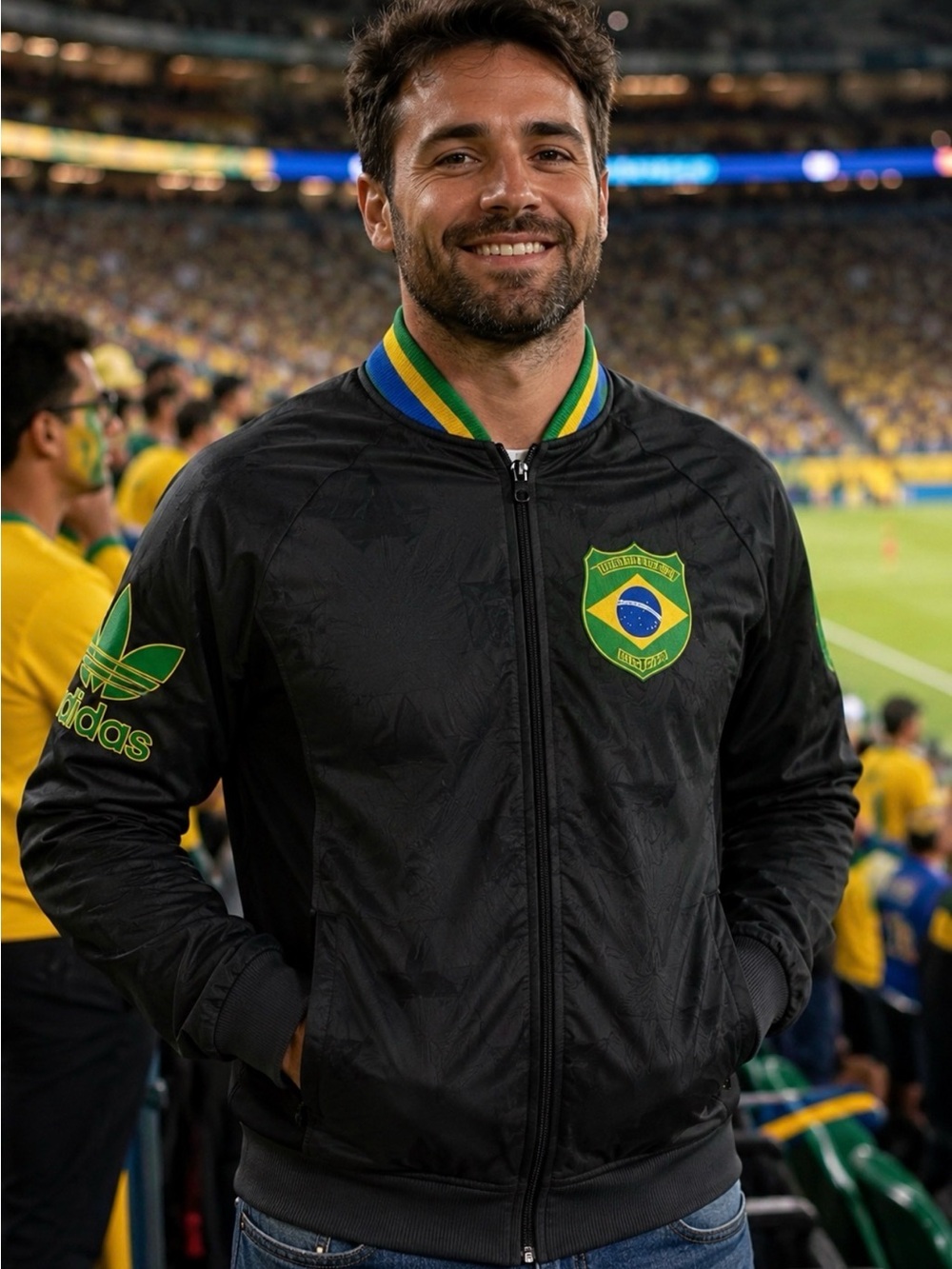ADIDAS ORIGINALS BRAZIL TRACK JACKET BLACK TREFOIL SOCCER FOOTBALL MEN’S MEDIUM
